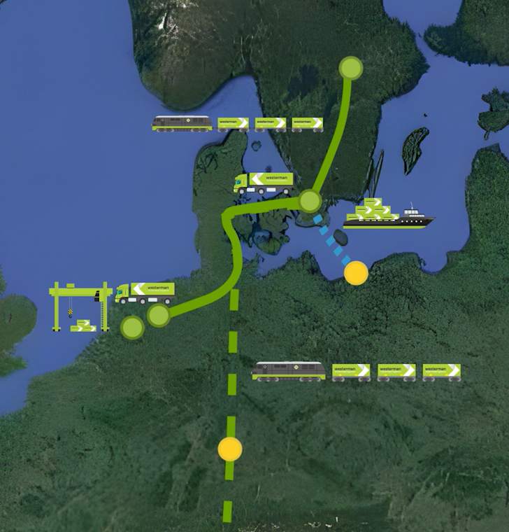 Kaart van multimodaal logistiek netwerk in Europa